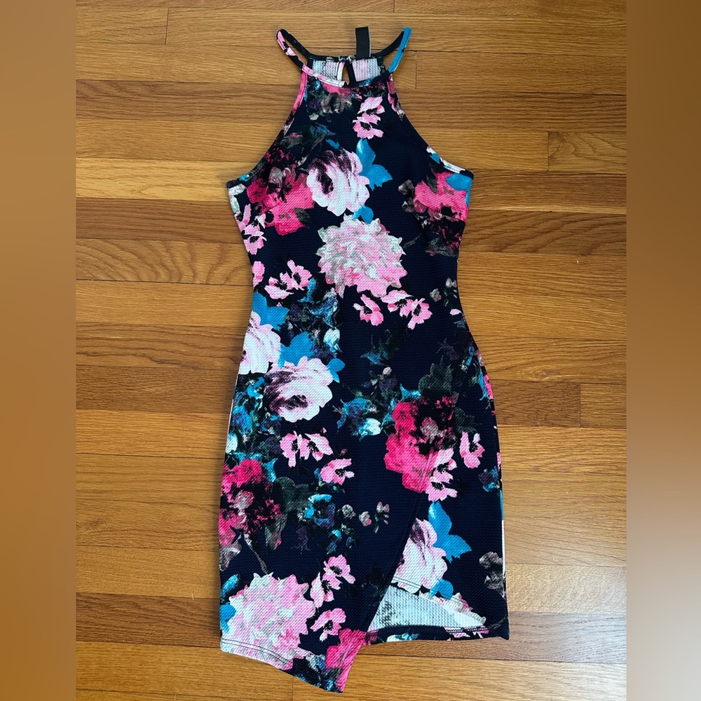 Windsor Floral Halter Mini Dress - Pink and Blue
